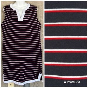 Nautica Red White & Blue Stripe Print Sleeveless‎ Pullover Dress